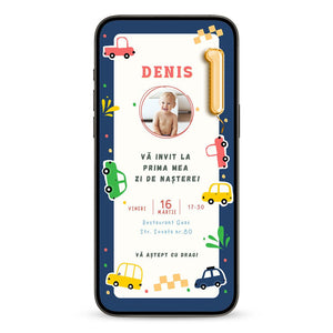 Invitatie Zi de Nastere Masinute Colorate, Format Digital-BalloonEvents.ro