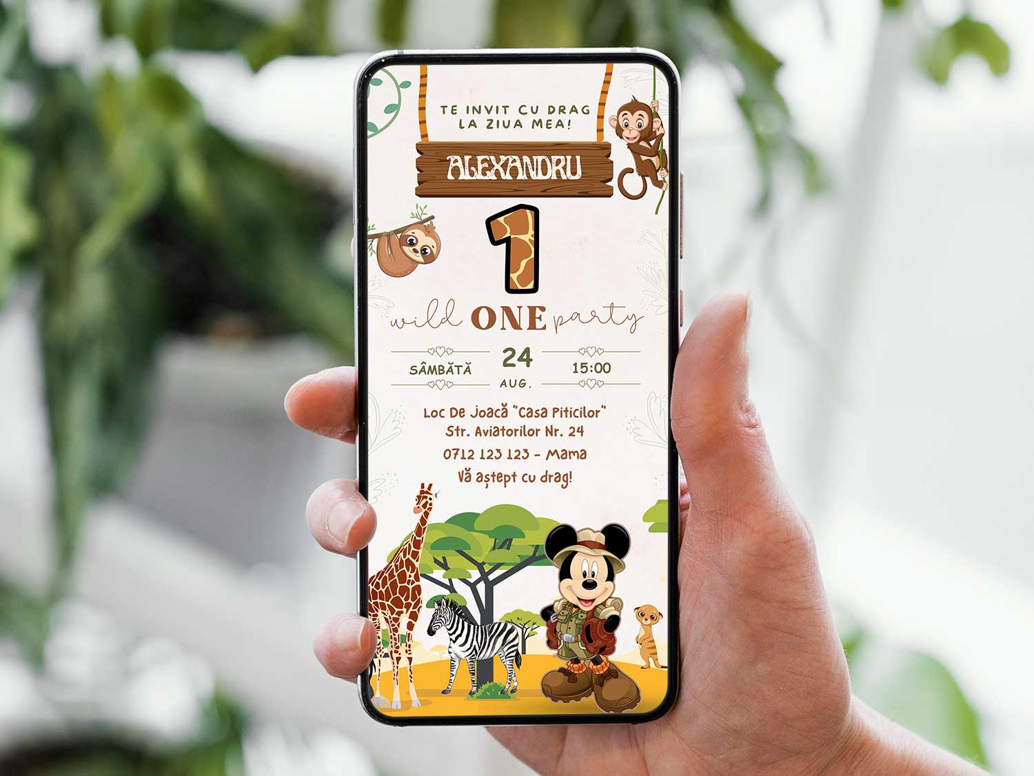 Invitatie Zi de Nastere Mickey Safari, Format Digital