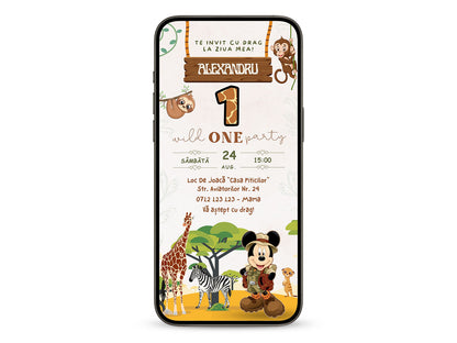 Invitatie Zi de Nastere Mickey Safari, Format Digital