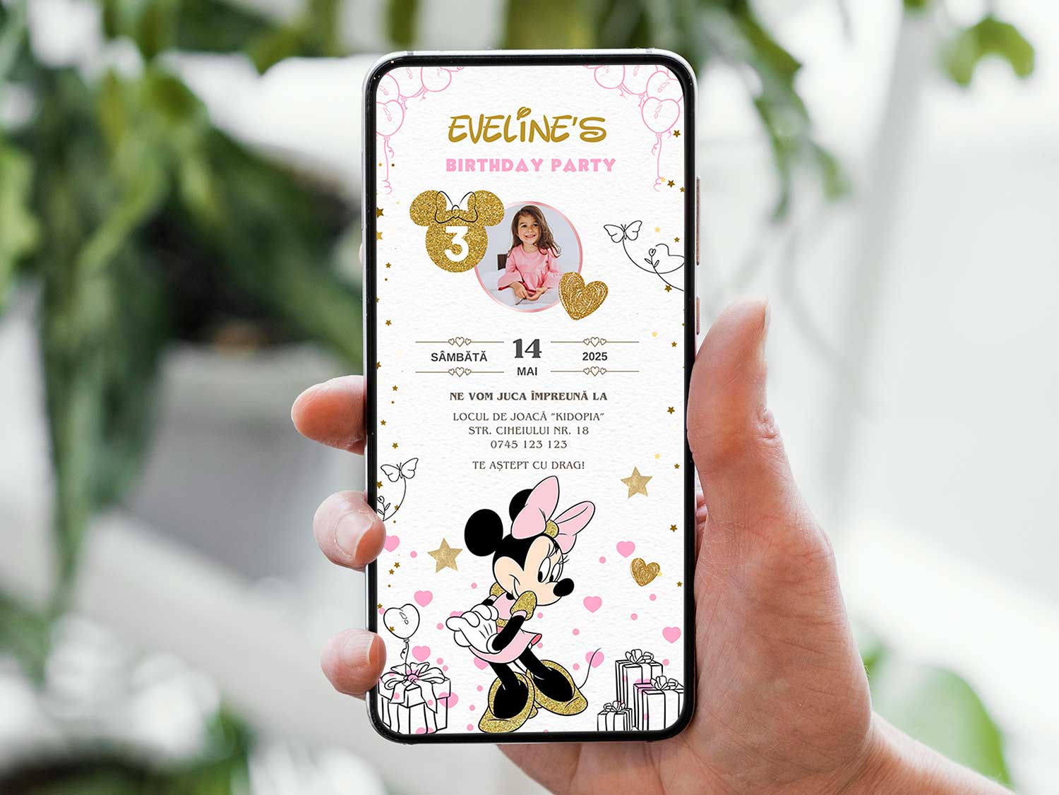 Invitatie Zi de Nastere Minnie, Format Digital-BalloonEvents.ro