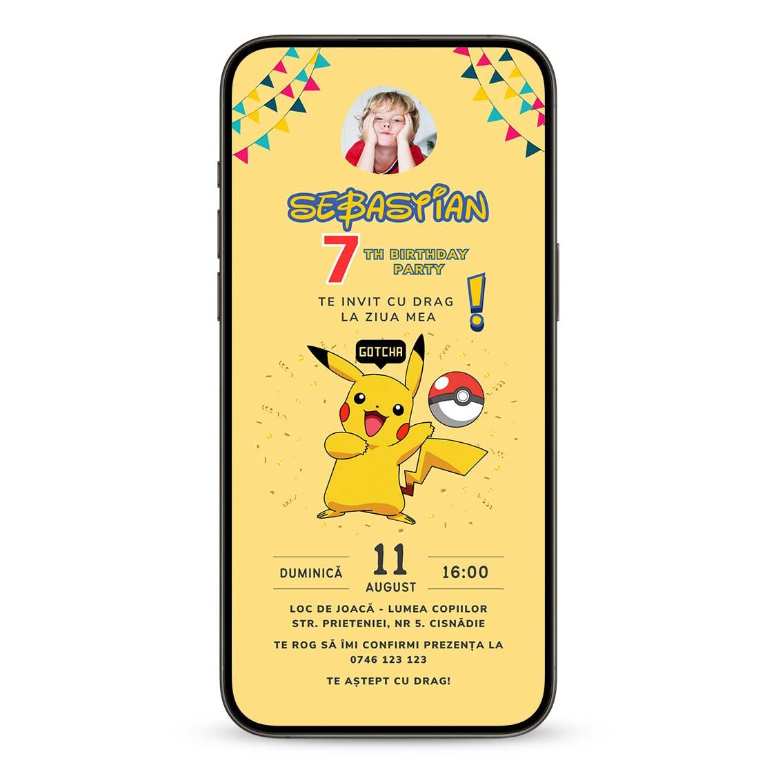 Invitatie Zi de Nastere Pokemon, Format Digital-BalloonEvents.ro