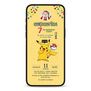 Invitatie Zi de Nastere Pokemon, Format Digital-BalloonEvents.ro