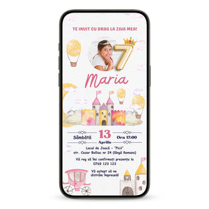 Invitatie Zi de Nastere Printesa, Format Digital-BalloonEvents.ro