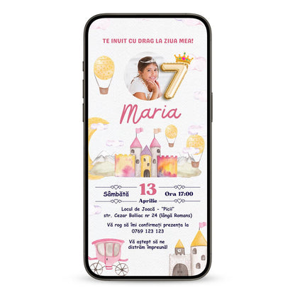 Invitatie Zi de Nastere Printesa, Format Digital-BalloonEvents.ro