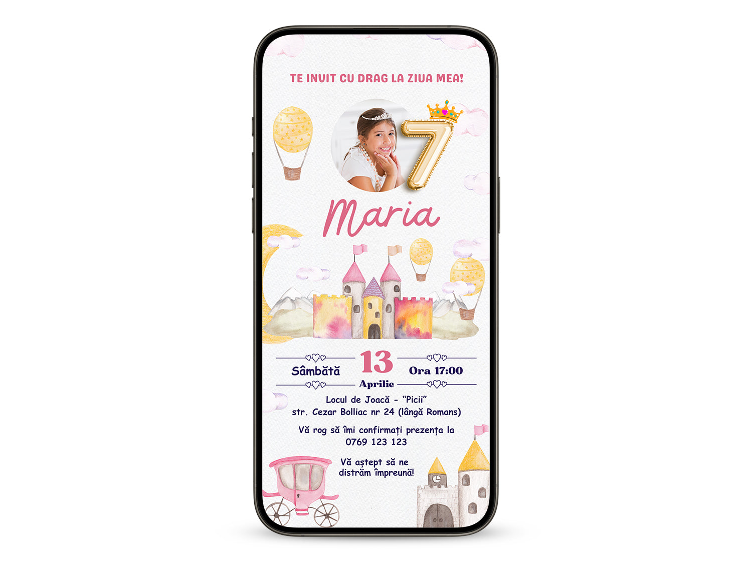 Invitatie Zi de Nastere Printesa, Format Digital