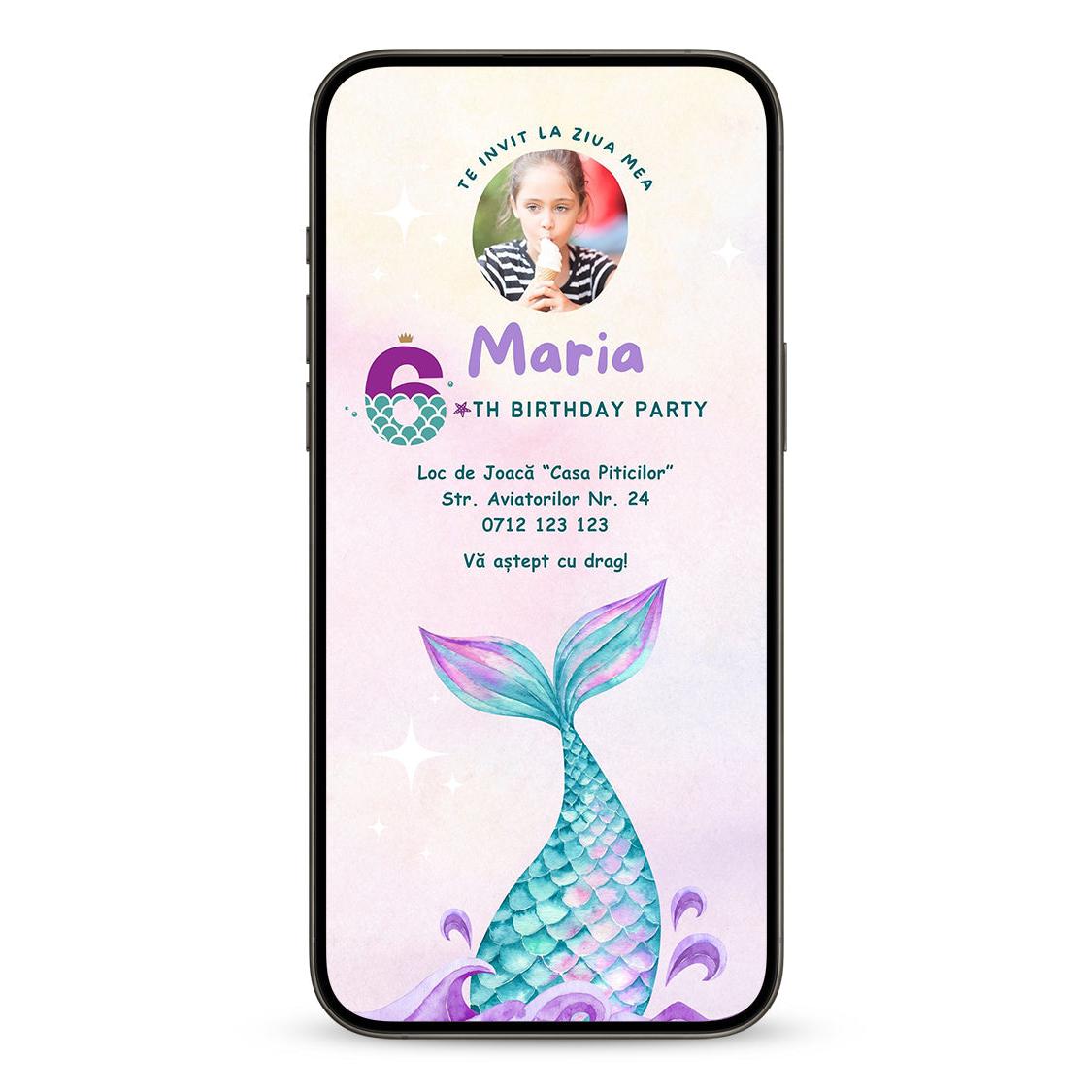 Invitatie Zi de Nastere Sirena Familiei, Format Digital-BalloonEvents.ro