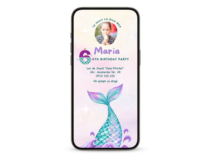 Invitatie Zi de Nastere Sirena Familiei, Format Digital