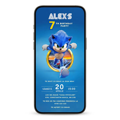 Invitatie Zi de Nastere Sonic, Format Digital-BalloonEvents.ro
