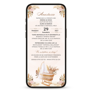 Invitatie Botez Boho, Format Digital