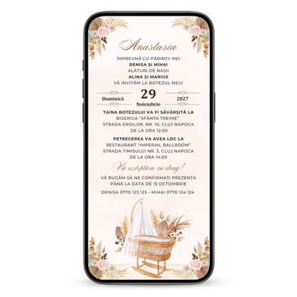 Invitatie Botez Boho, Format Digital