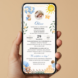 Invitatie Botez Baby Bear Toys, Format Digital