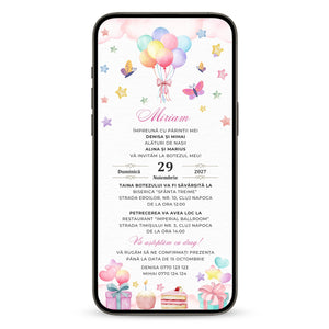 Invitatie Botez Balloon, Format Digital