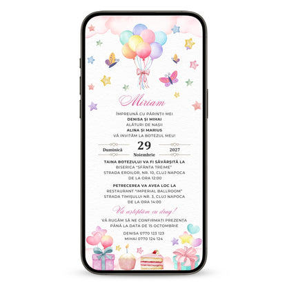 Invitatie Botez Balloon, Format Digital