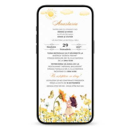 Invitatie Botez Fetita Soarelui, Format Digital