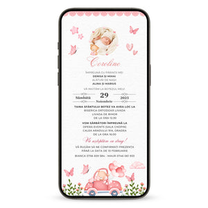 Invitatie Botez Love Car Bear, Format Digital