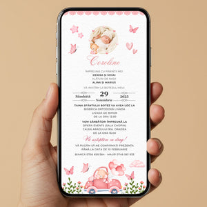 Invitatie Botez Love Car Bear, Format Digital