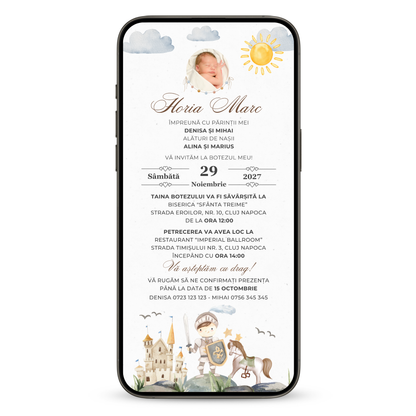 Invitatie Botez Micutul Cavaler, Format Digital