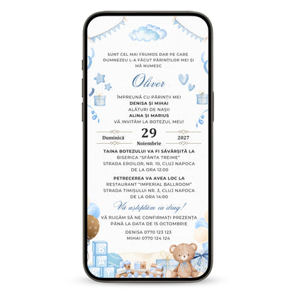 Invitatie Botez Ursuletul Jucaus, Format Digital