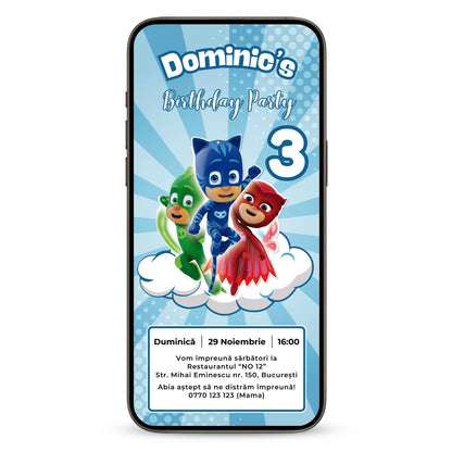 Invitatie Zi De Nastere Eroi in Pijama, Format Digital