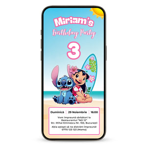 Invitatie Zi De Nastere Lilo si Stitch, Format Digital