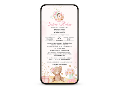 Invitatie Botez Lady Baby Bear, Format Digital-BalloonEvents.ro