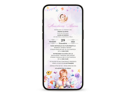 Invitatie Botez Little Mermaid, Format Digital