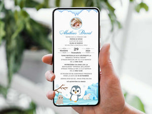 Invitatie Botez Little Penguin, Format Digital