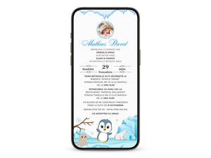 Invitatie Botez Little Penguin, Format Digital