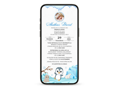 Invitatie Botez Little Penguin, Format Digital