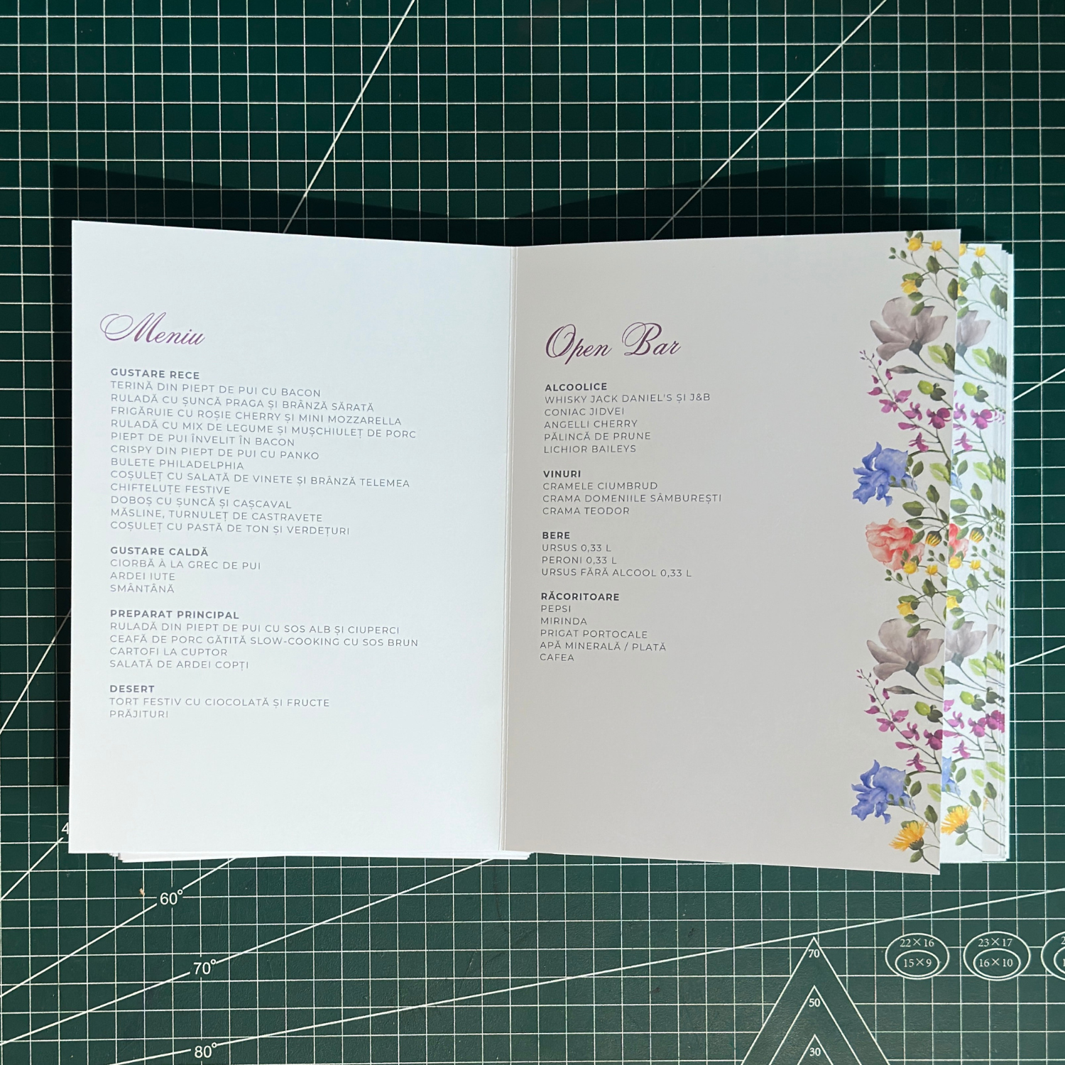 Meniu Mese Tip Carte (Print - Minim 10 Buc)