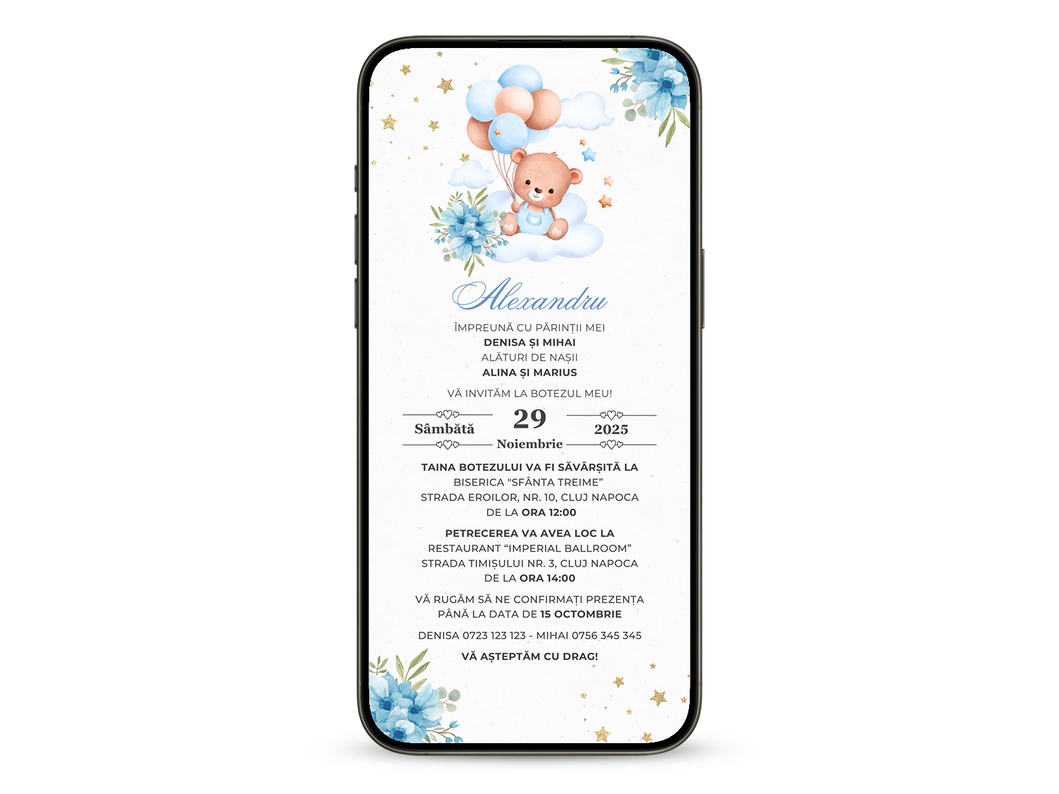 Invitatie Botez My Baby Boy, Format Digital-BalloonEvents.ro