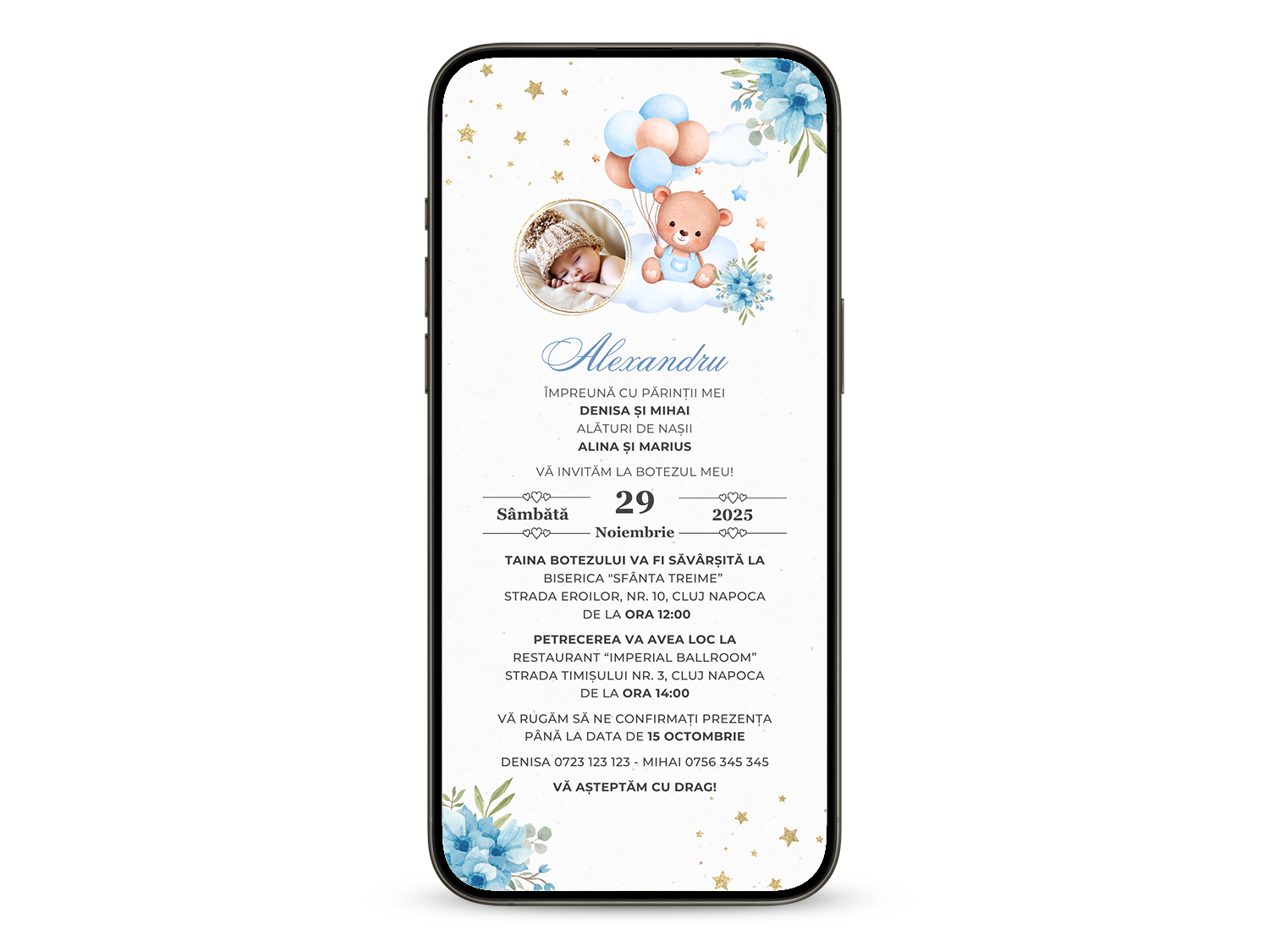 Invitatie Botez My Baby Boy, Format Digital-BalloonEvents.ro