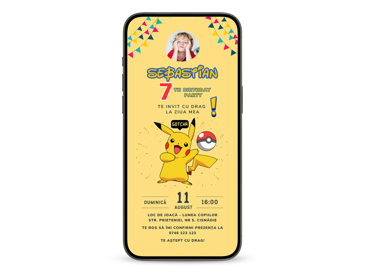 Invitatie Zi de Nastere Pokemon, Format Digital-BalloonEvents.ro