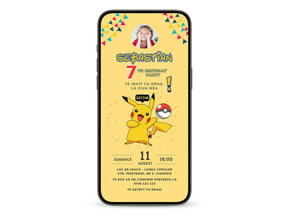 Invitatie Zi de Nastere Pokemon, Format Digital-BalloonEvents.ro