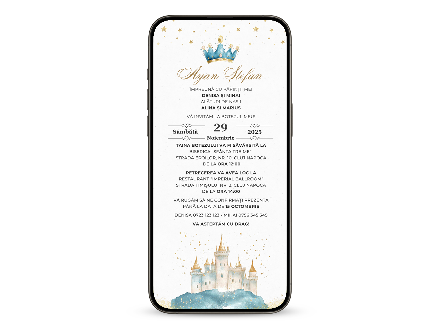 Invitatie Botez Baby Boy Royal, Format Digital-BalloonEvents.ro