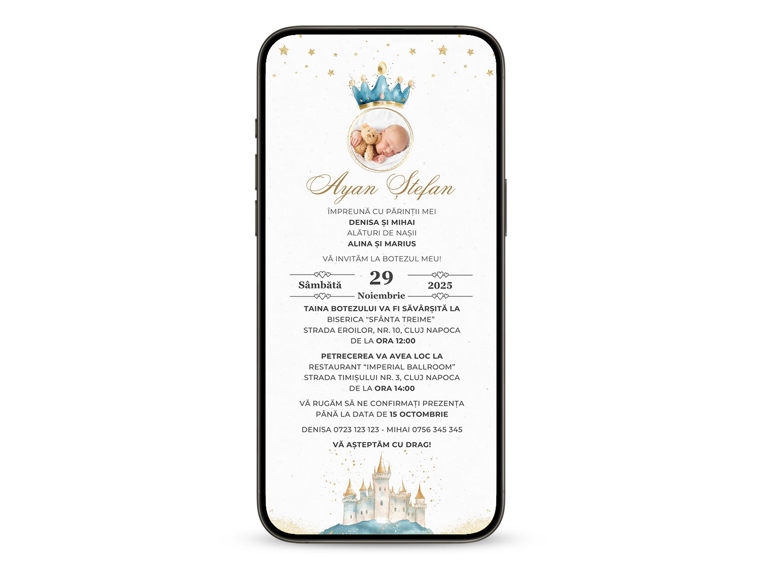 Invitatie Botez Baby Boy Royal, Format Digital-BalloonEvents.ro