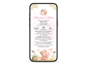 Invitatie Botez Teddy Butterfly, Format Digital