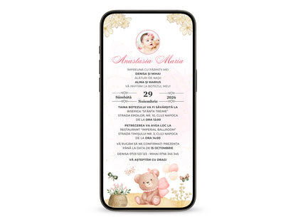 Invitatie Botez Teddy Butterfly, Format Digital