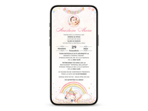 Invitatie Botez Unicorn Baby, Format Digital
