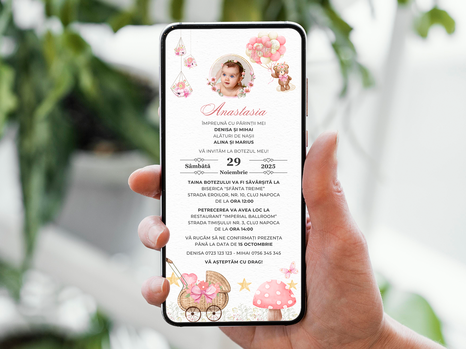 Invitatie Botez Ursuletul Cu Baloane, Format Digital-BalloonEvents.ro